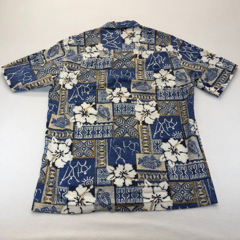 Royal Creations Shirt Mens M Blue Hibiscus Aloha Hawaiian Cotton Coconut Button - Picture 3 of 10